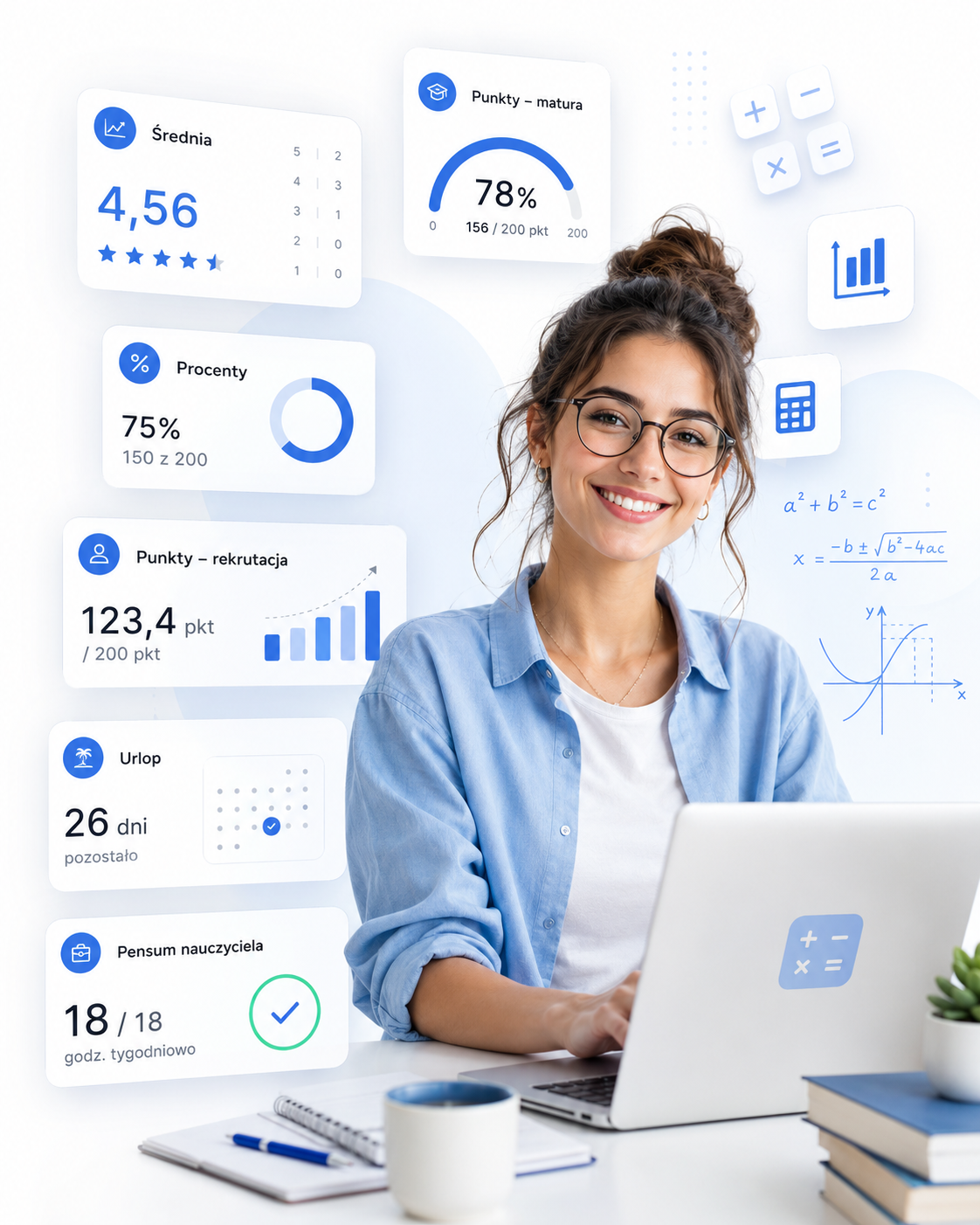 Studentka korzystająca z kalkulatorów online SzkolCalc.pl